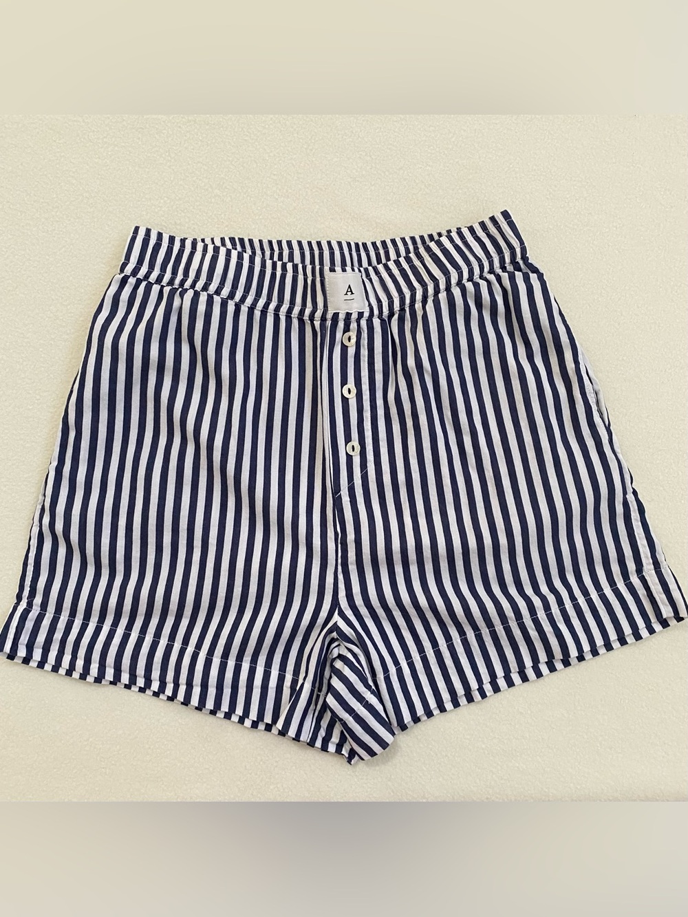 Anthropologie Wren Striped Cotton Boxer Shorts w Pockets Blue White XS Cozy